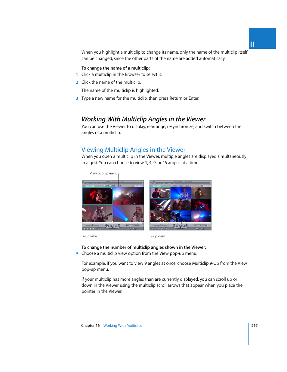Working with multiclip angles in the viewer, Viewing multiclip angles in the viewer, P. 267) | Apple Final Cut Pro 5 User Manual | Page 602 / 1868
