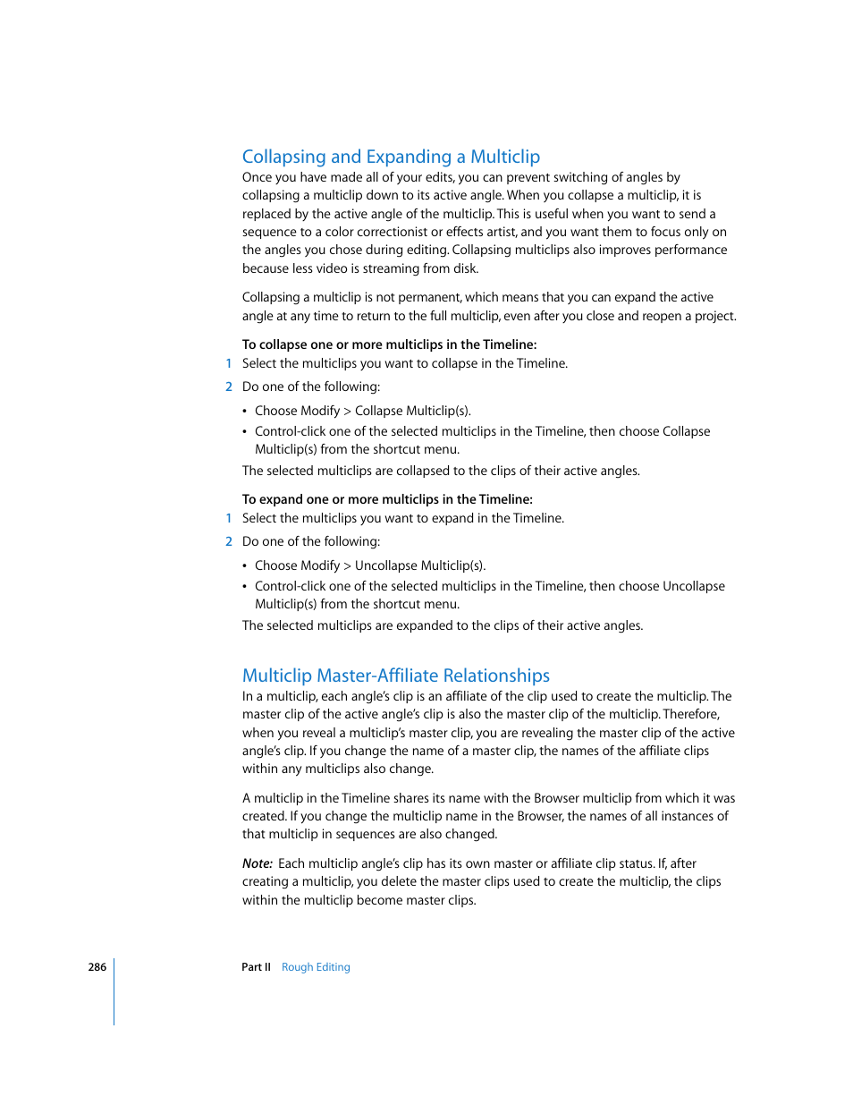 Collapsing and expanding a multiclip, Multiclip master-affiliate relationships | Apple Final Cut Pro 5 User Manual | Page 621 / 1868