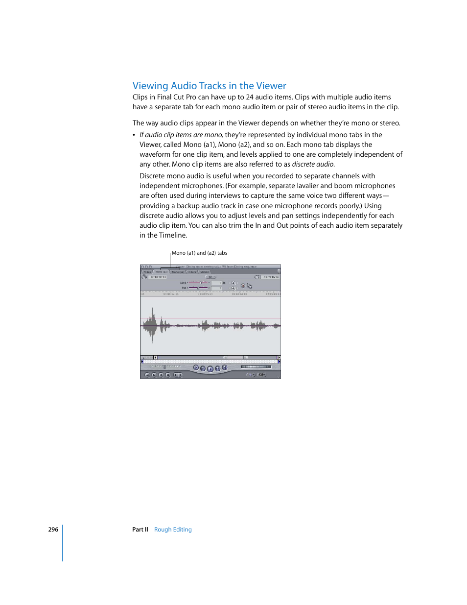 Viewing audio tracks in the viewer | Apple Final Cut Pro 5 User Manual | Page 631 / 1868