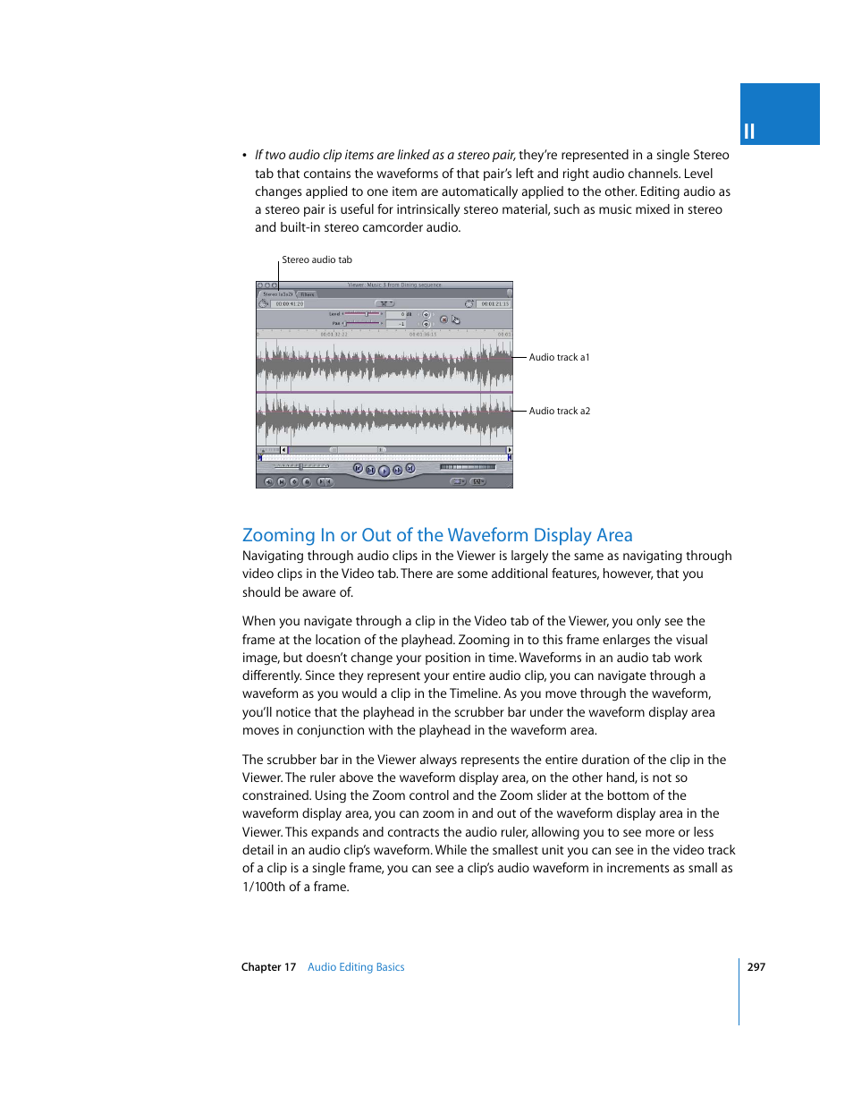 Zooming in or out of the waveform display area | Apple Final Cut Pro 5 User Manual | Page 632 / 1868