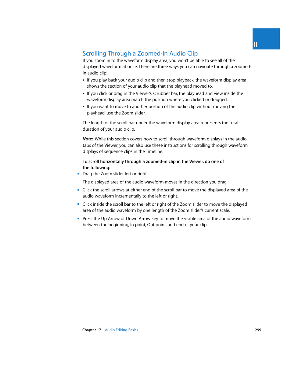 Scrolling through a zoomed-in audio clip | Apple Final Cut Pro 5 User Manual | Page 634 / 1868