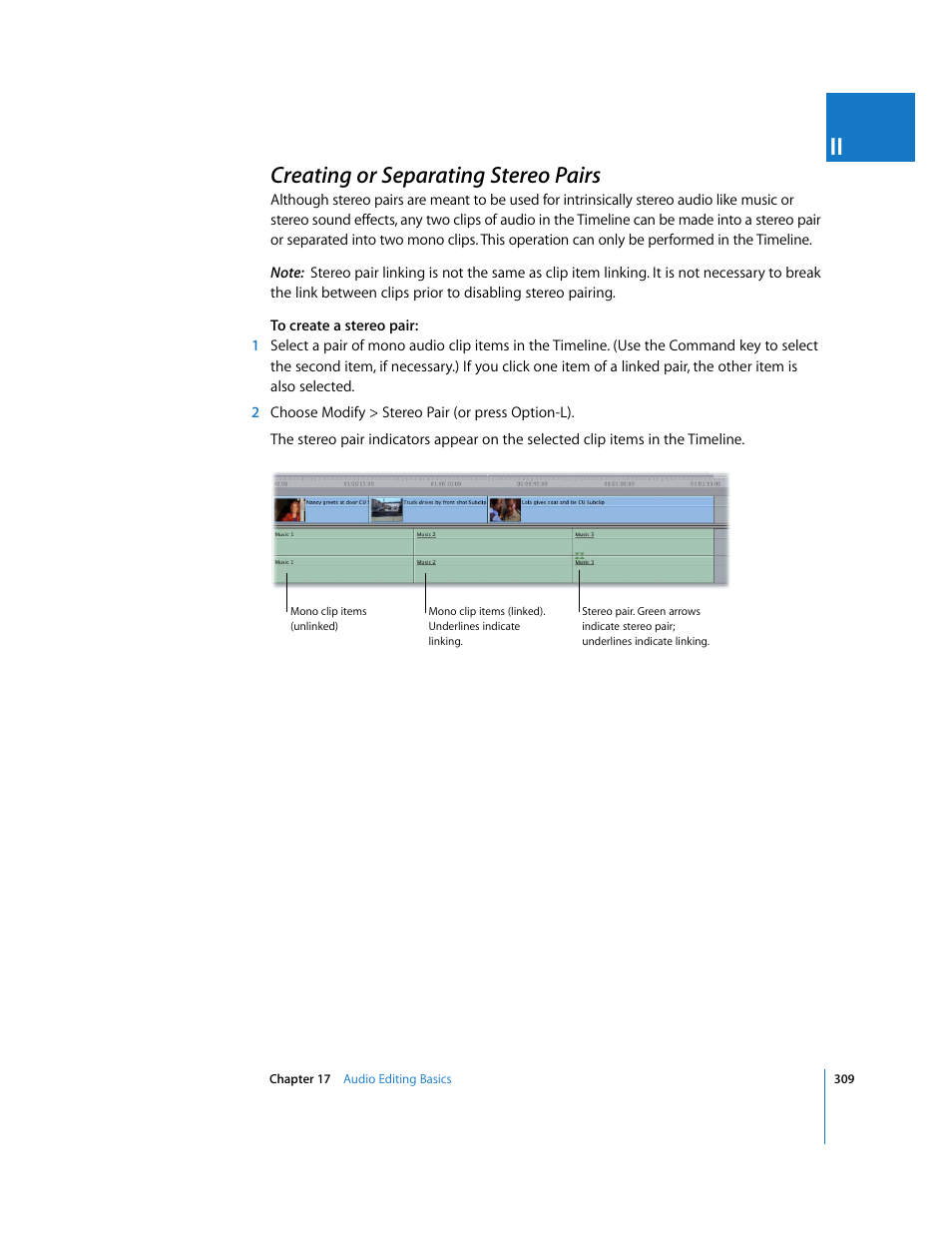 Creating or separating stereo pairs, P. 309) | Apple Final Cut Pro 5 User Manual | Page 644 / 1868