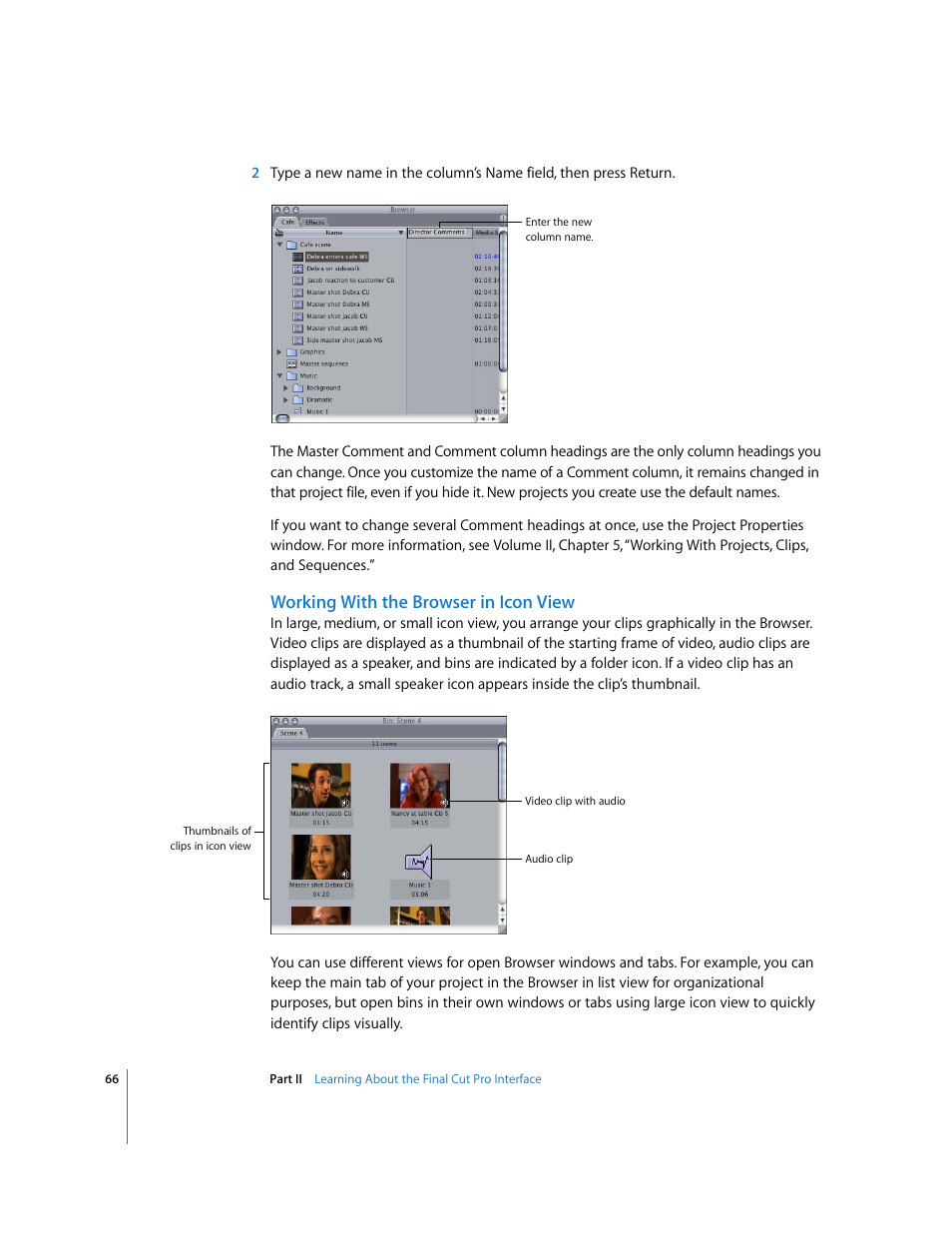 Working with the browser in icon view | Apple Final Cut Pro 5 User Manual | Page 67 / 1868