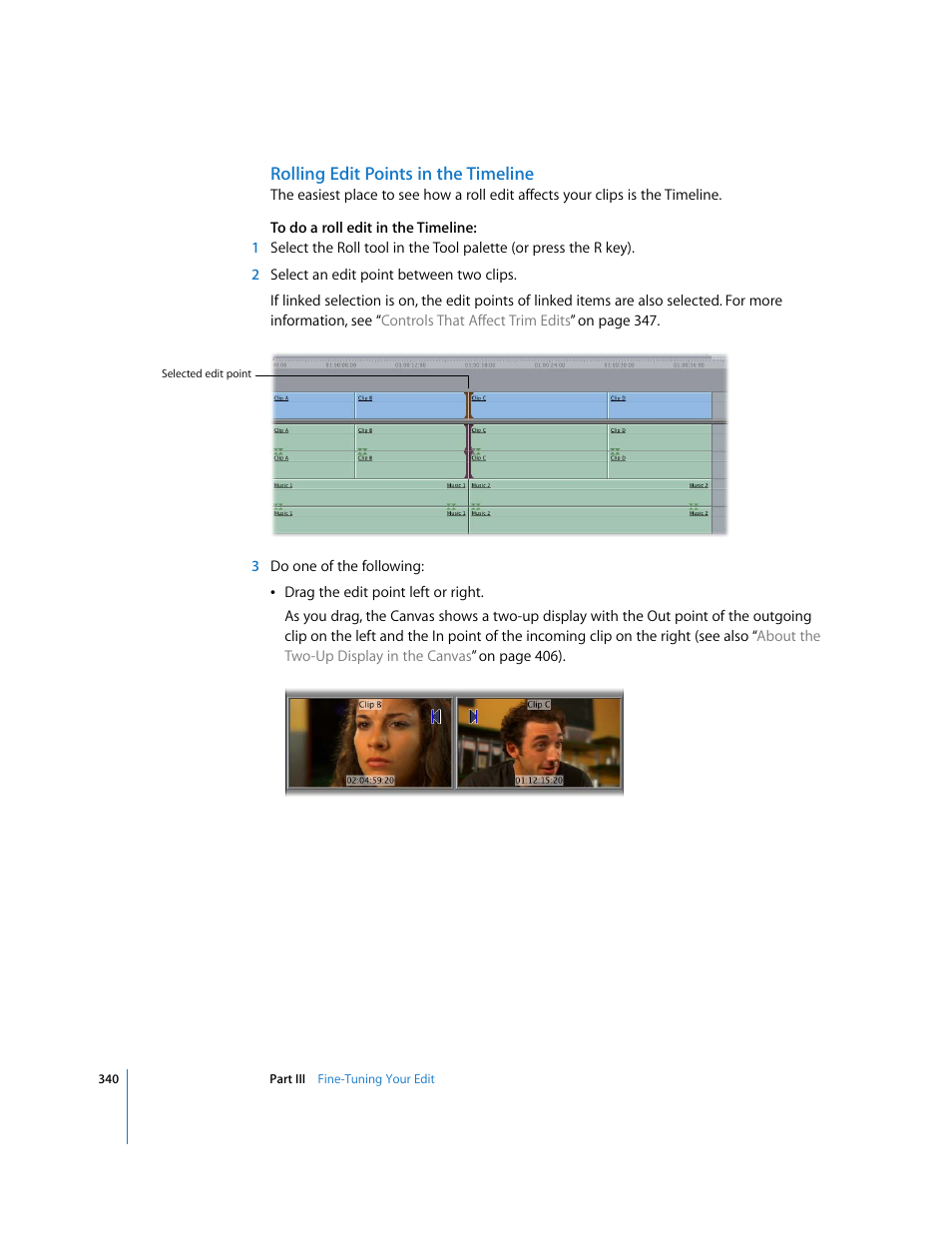 Rolling edit points in the timeline | Apple Final Cut Pro 5 User Manual | Page 675 / 1868