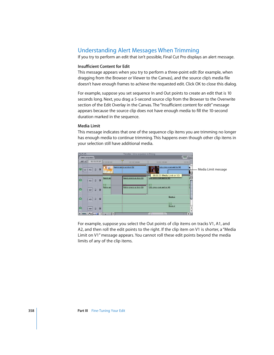 Understanding alert messages when trimming | Apple Final Cut Pro 5 User Manual | Page 693 / 1868