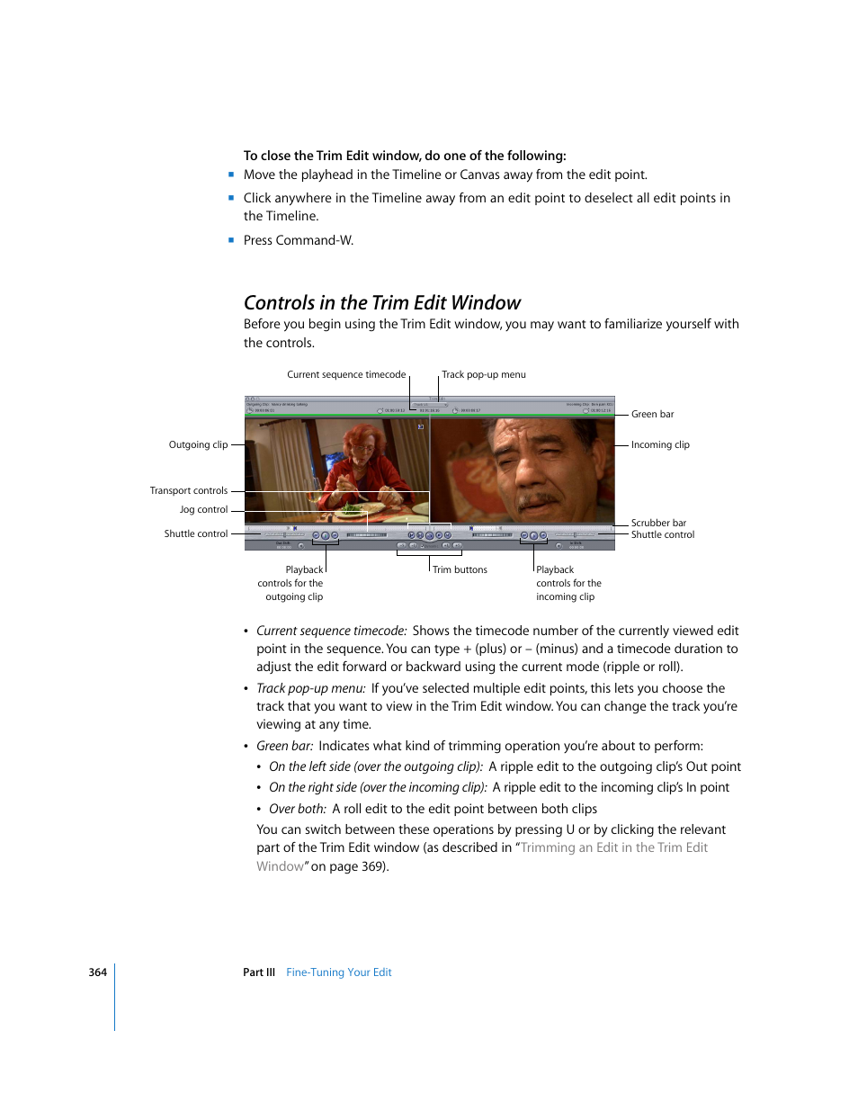 Controls in the trim edit window, P. 364) | Apple Final Cut Pro 5 User Manual | Page 699 / 1868