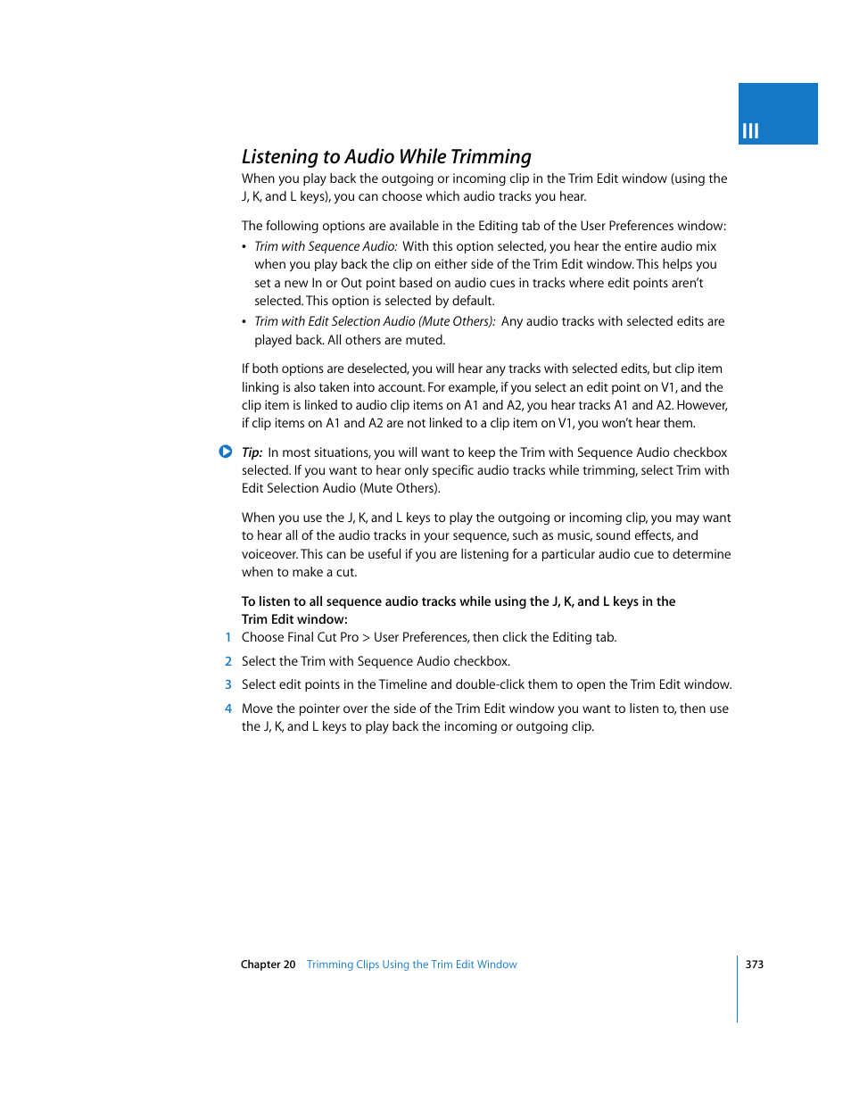 Listening to audio while trimming, P. 373) | Apple Final Cut Pro 5 User Manual | Page 708 / 1868