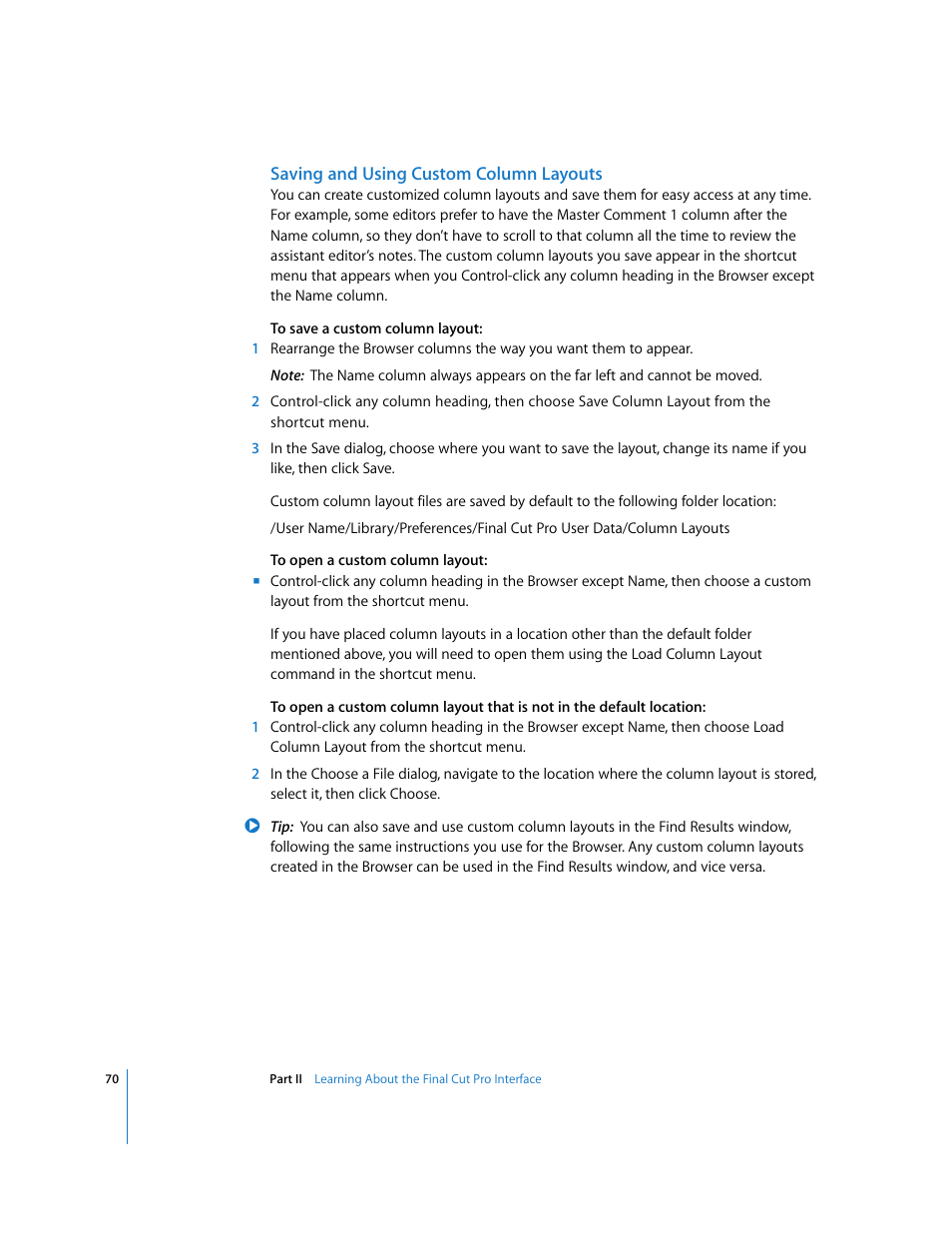 Saving and using custom column layouts | Apple Final Cut Pro 5 User Manual | Page 71 / 1868