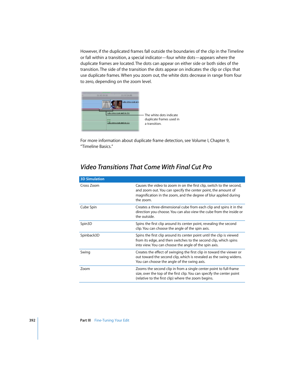 Video transitions that come with final cut pro, P. 392) | Apple Final Cut Pro 5 User Manual | Page 727 / 1868