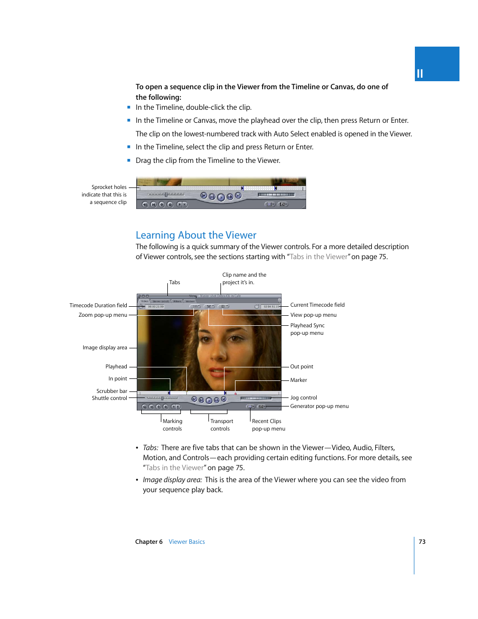 Learning about the viewer, P. 73) | Apple Final Cut Pro 5 User Manual | Page 74 / 1868