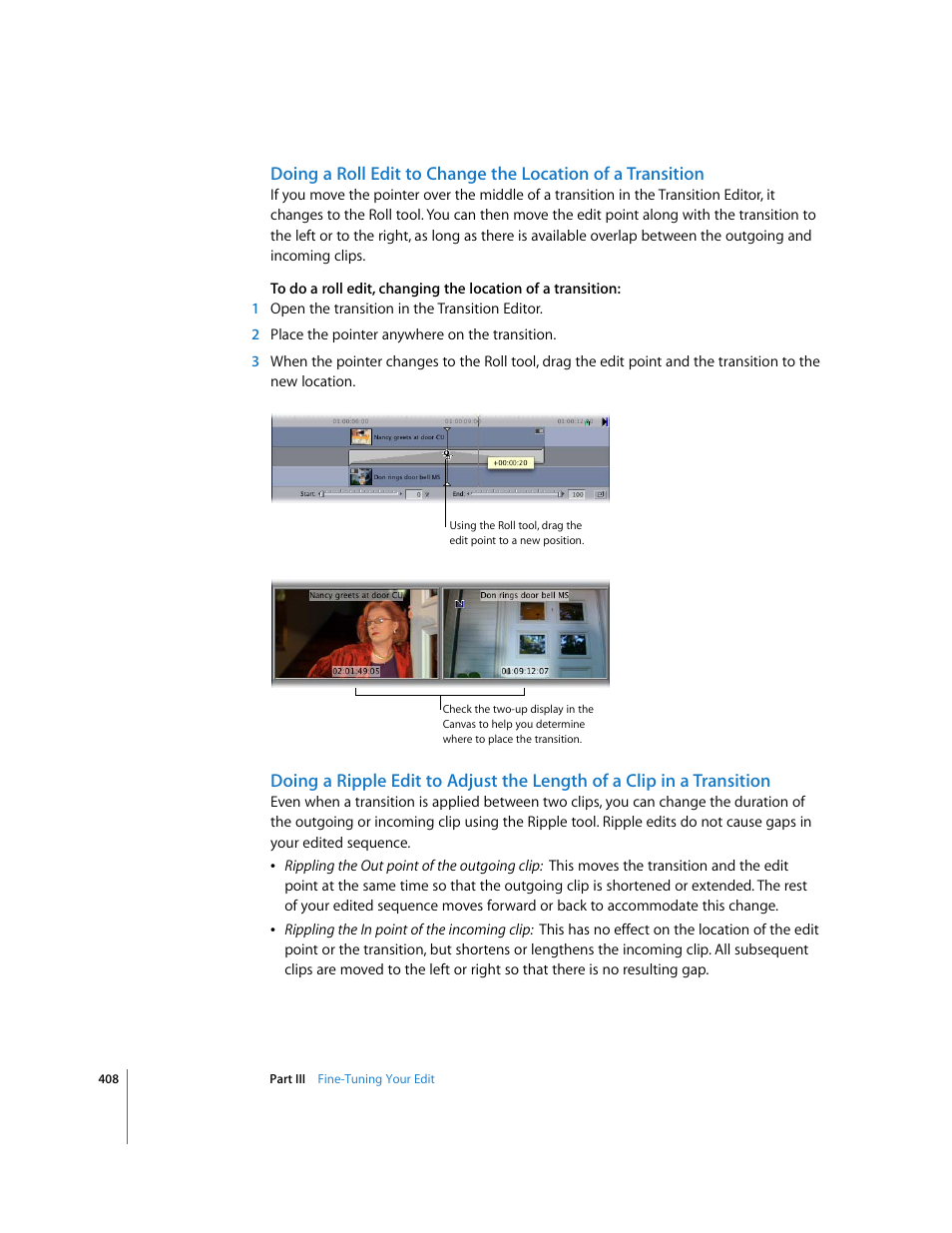 Doing a ripple edit to adjust the length of a clip, In a transition | Apple Final Cut Pro 5 User Manual | Page 743 / 1868