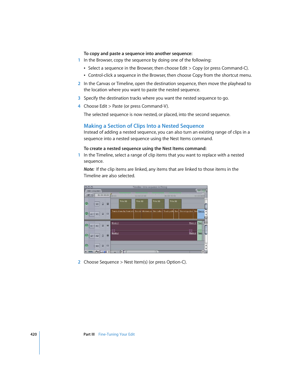 Making a section of clips into a nested sequence | Apple Final Cut Pro 5 User Manual | Page 755 / 1868