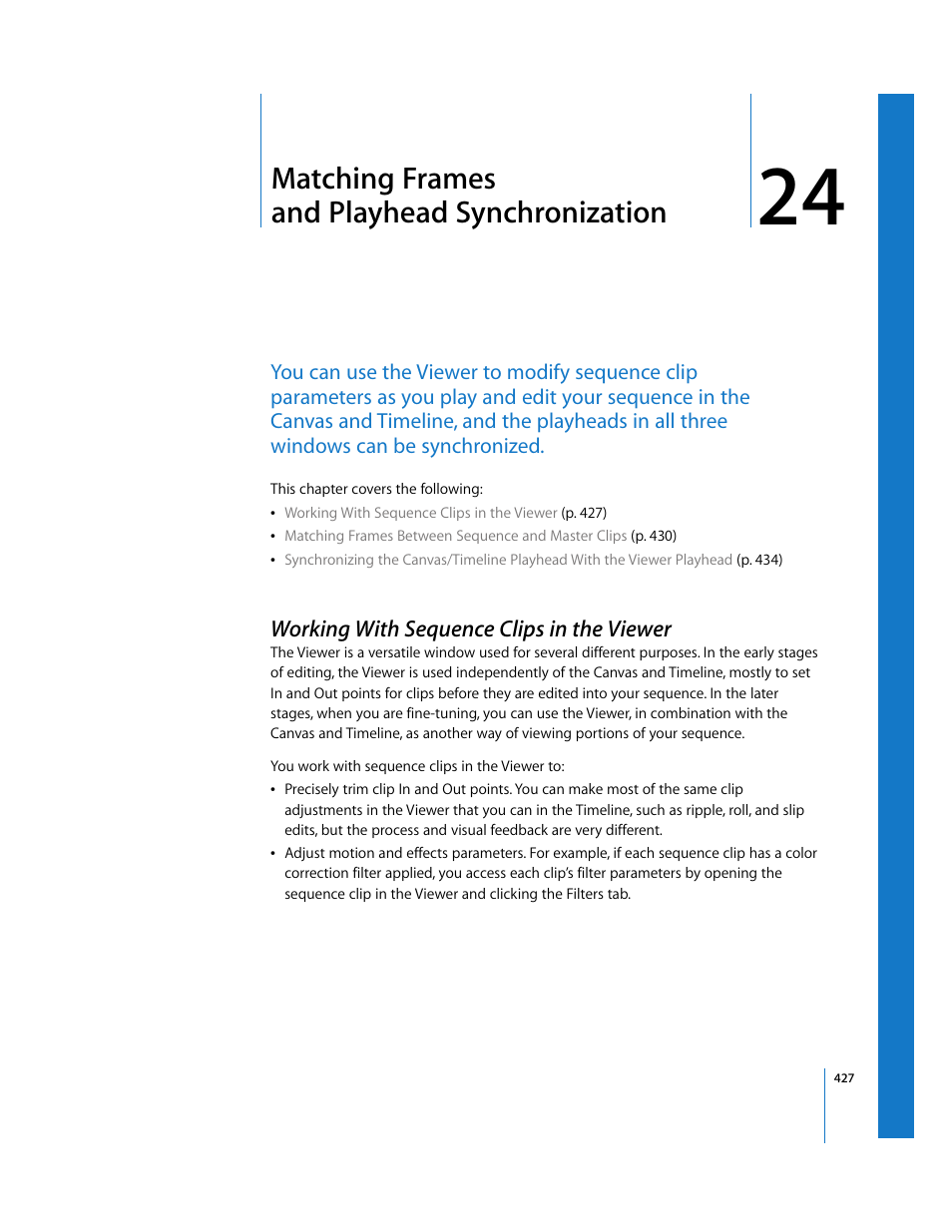 Matching frames and playhead synchronization, Working with sequence clips in the viewer, Chapter 24 | Apple Final Cut Pro 5 User Manual | Page 762 / 1868