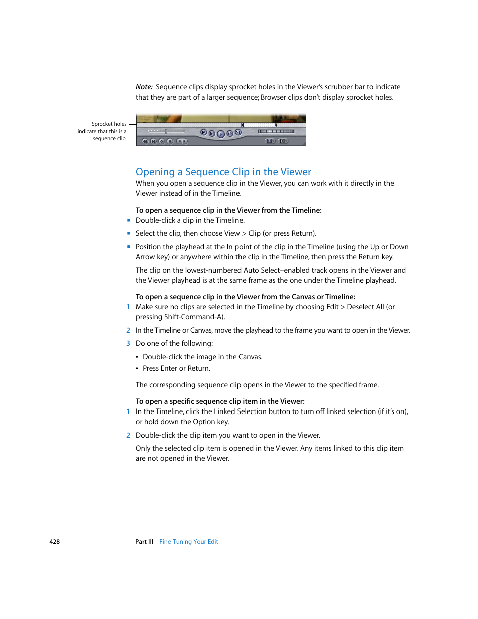 Opening a sequence clip in the viewer | Apple Final Cut Pro 5 User Manual | Page 763 / 1868