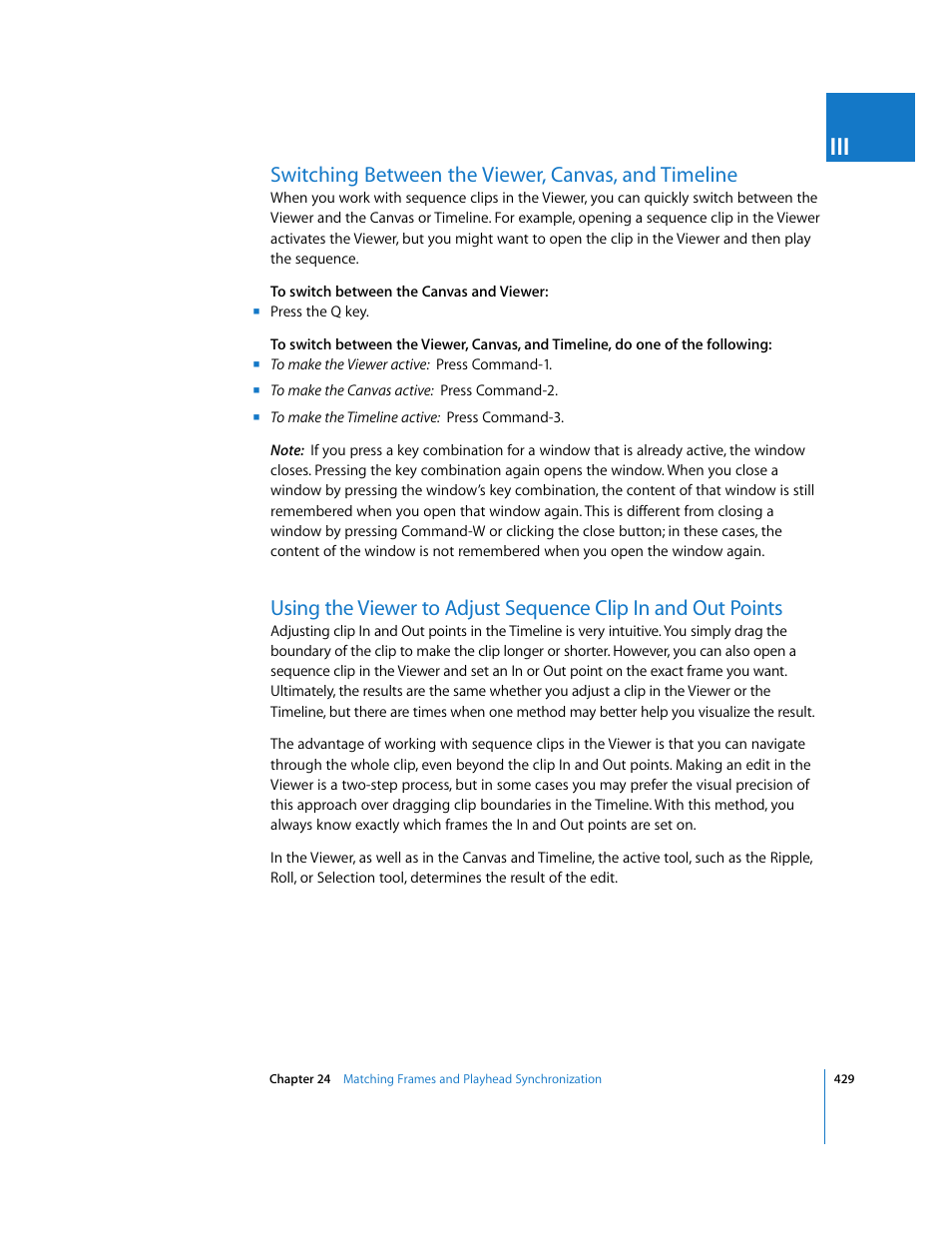 Switching between the viewer, canvas, and timeline | Apple Final Cut Pro 5 User Manual | Page 764 / 1868
