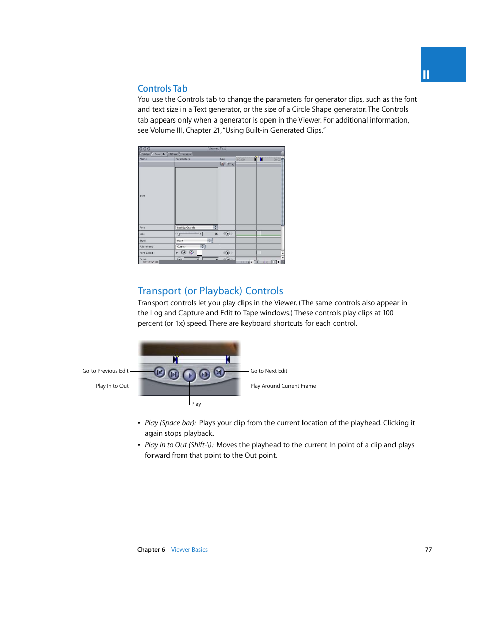 Controls tab, Transport (or playback) controls, P. 77) | Apple Final Cut Pro 5 User Manual | Page 78 / 1868