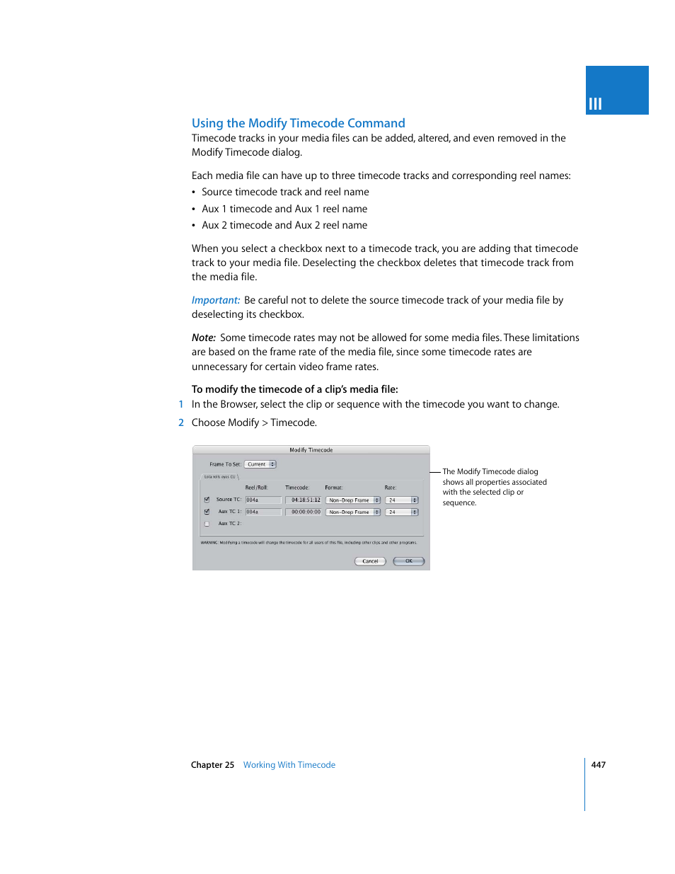 Using the modify timecode command | Apple Final Cut Pro 5 User Manual | Page 782 / 1868