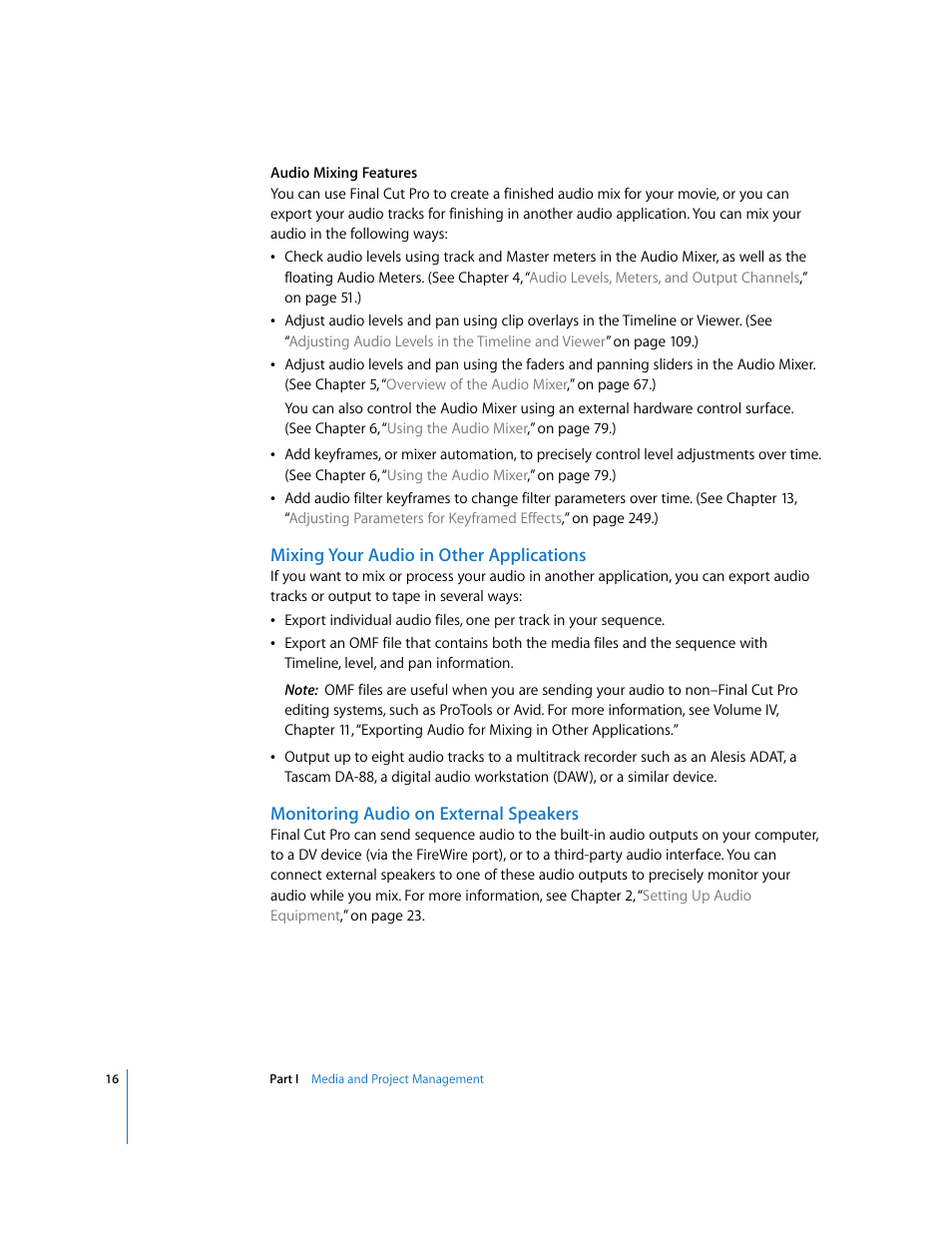 Mixing your audio in other applications, Monitoring audio on external speakers | Apple Final Cut Pro 5 User Manual | Page 803 / 1868