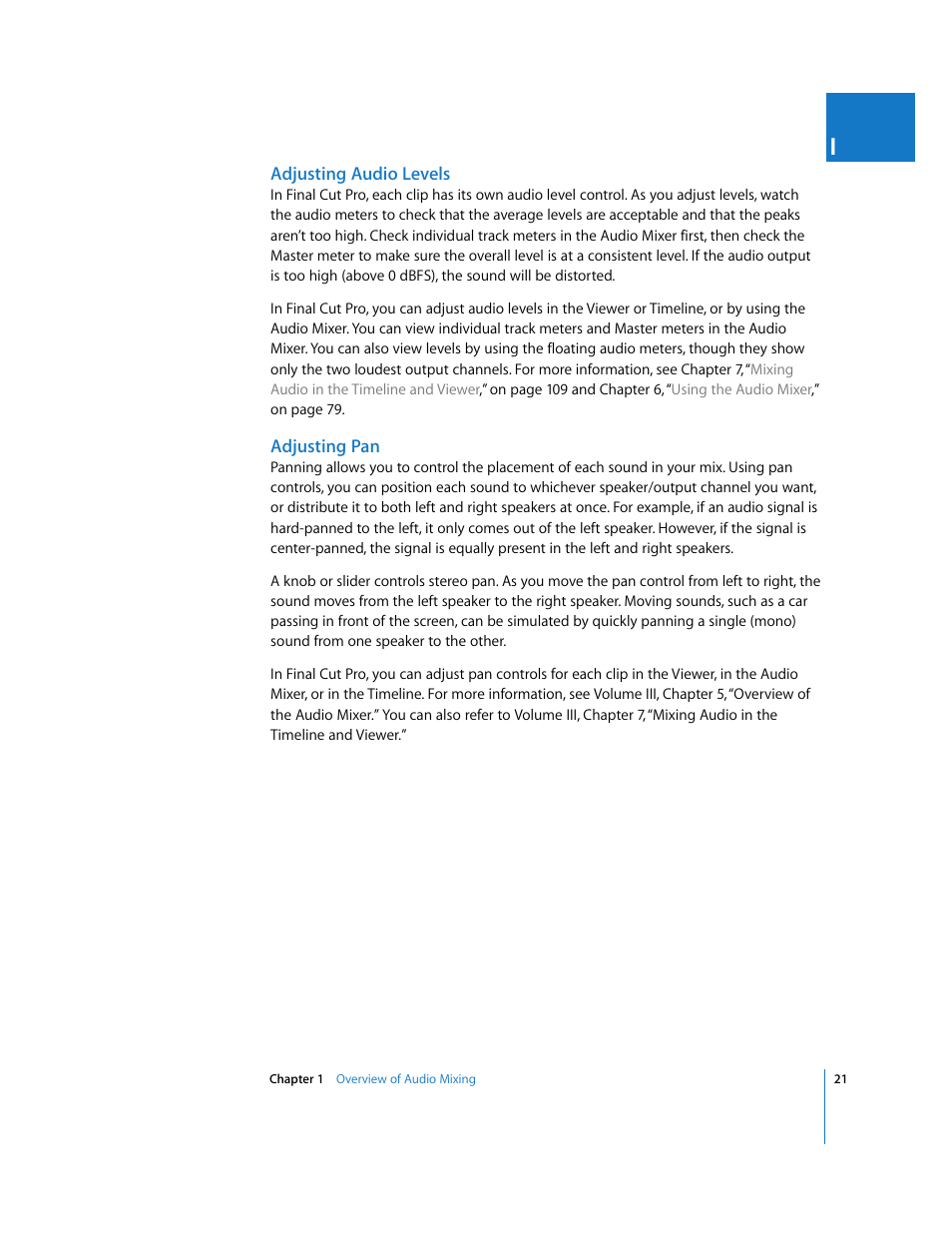 Adjusting audio levels, Adjusting pan | Apple Final Cut Pro 5 User Manual | Page 808 / 1868