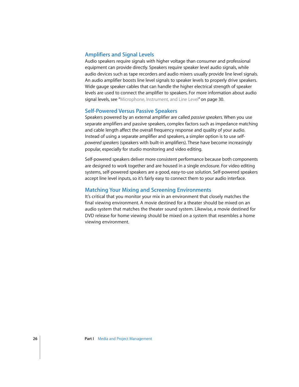 Amplifiers and signal levels, Self-powered versus passive speakers, Matching your mixing and screening environments | Apple Final Cut Pro 5 User Manual | Page 813 / 1868