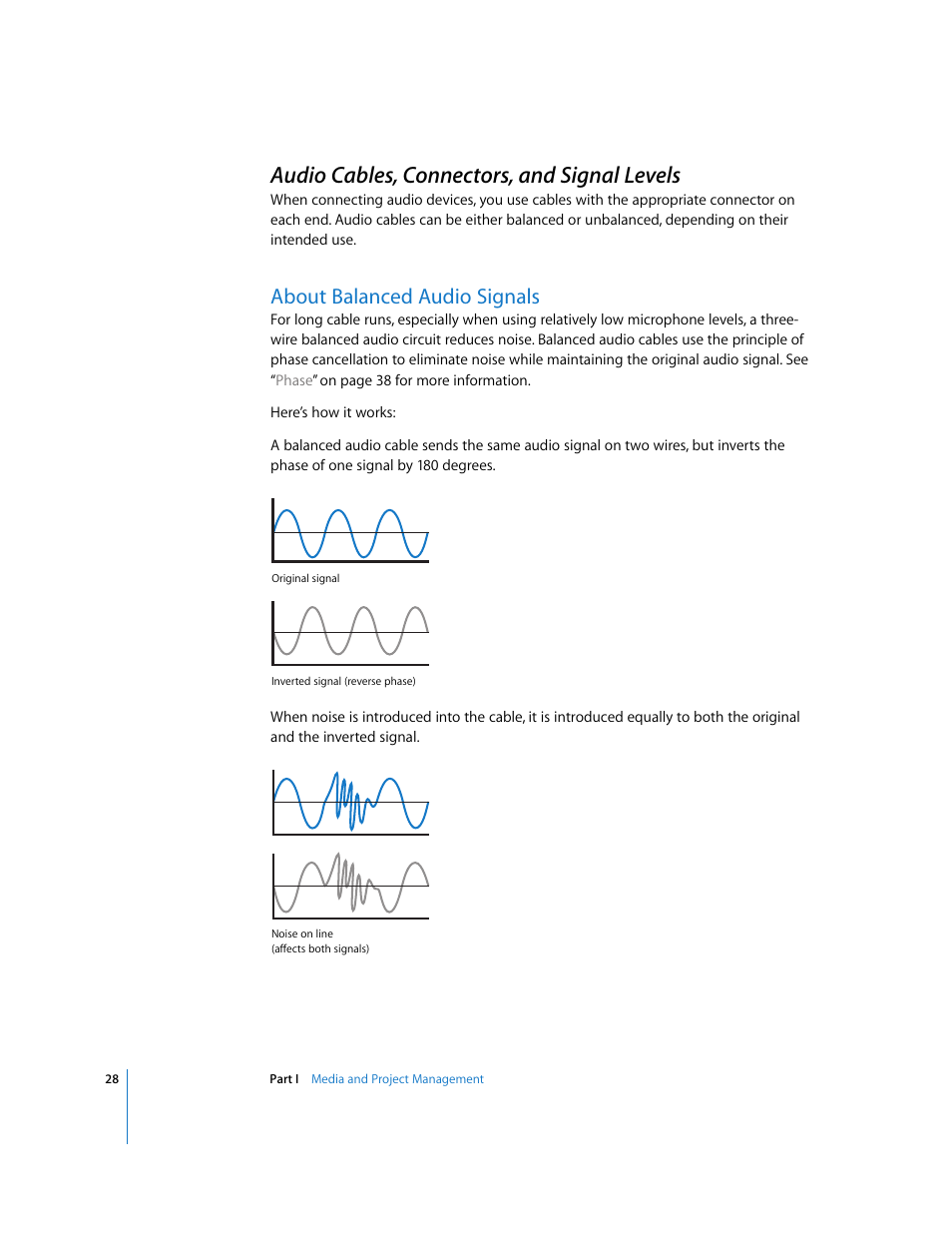 Audio cables, connectors, and signal levels, About balanced audio signals, P. 28) | Apple Final Cut Pro 5 User Manual | Page 815 / 1868