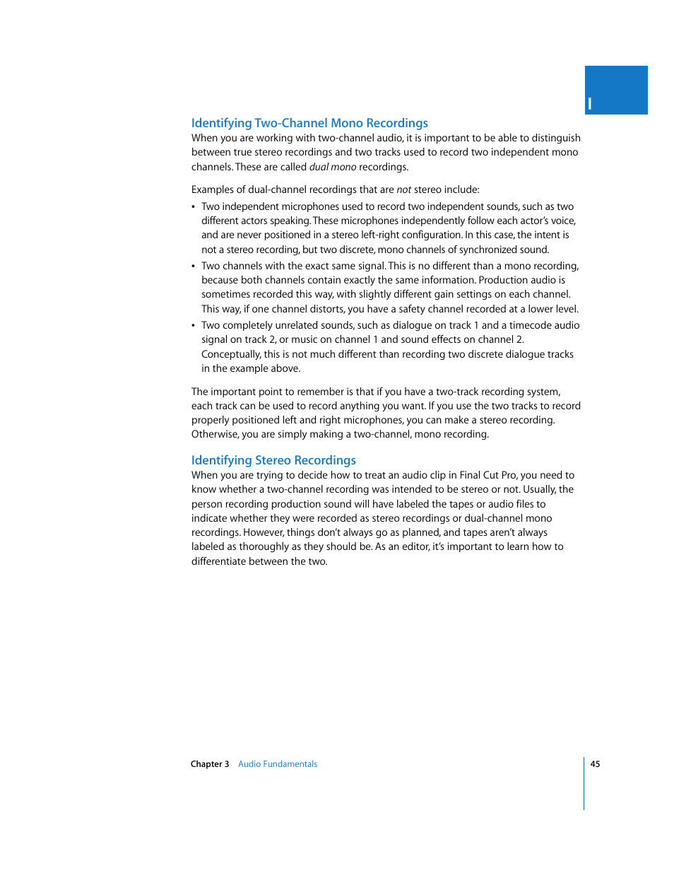 Identifying two-channel mono recordings, Identifying stereo recordings | Apple Final Cut Pro 5 User Manual | Page 832 / 1868