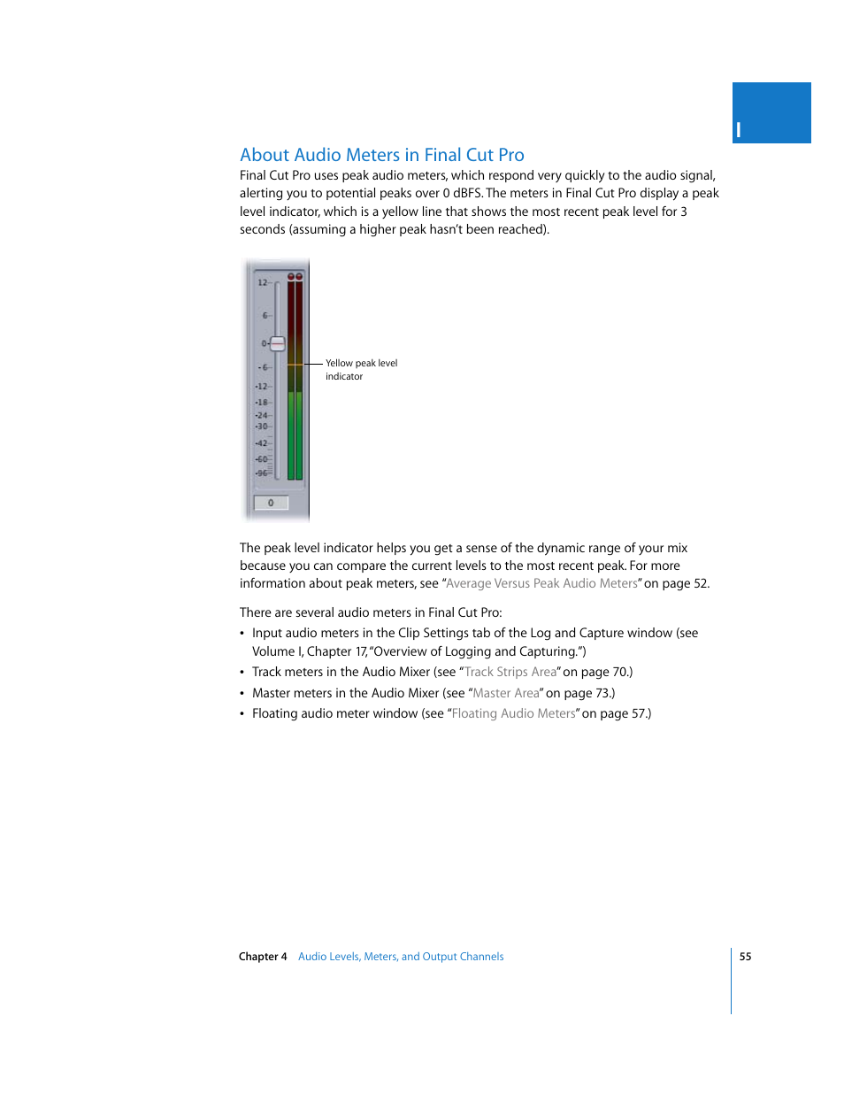 About audio meters in final cut pro | Apple Final Cut Pro 5 User Manual | Page 842 / 1868