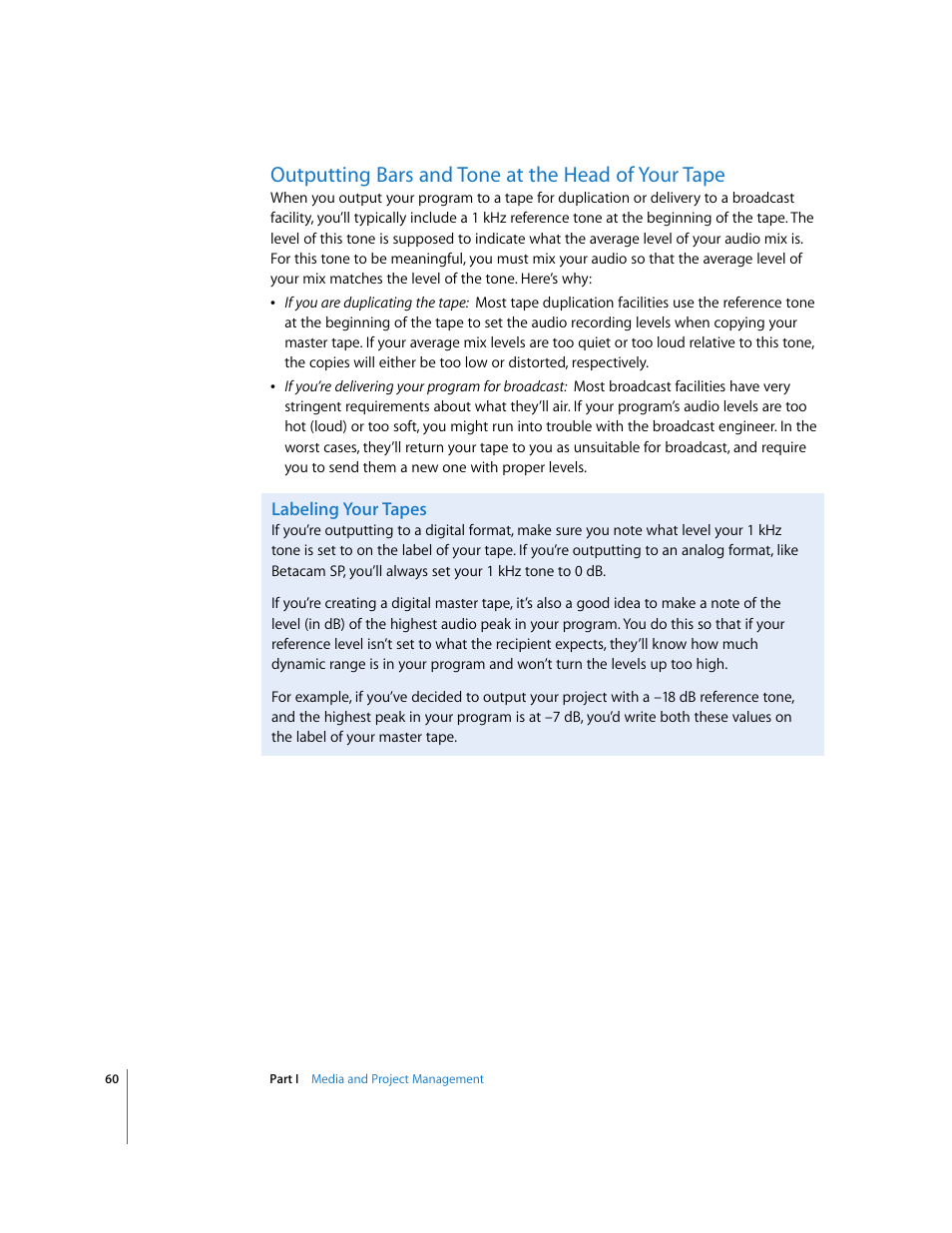 Outputting bars and tone at the head of your tape, Labeling your tapes | Apple Final Cut Pro 5 User Manual | Page 847 / 1868