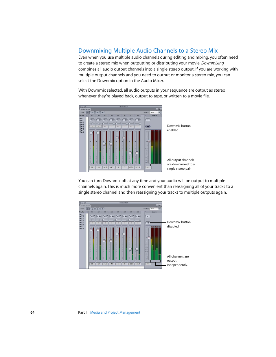 Downmixing multiple audio channels to a stereo mix, Downmixing multiple audio, Channels to a stereo mix | Belo | Apple Final Cut Pro 5 User Manual | Page 851 / 1868