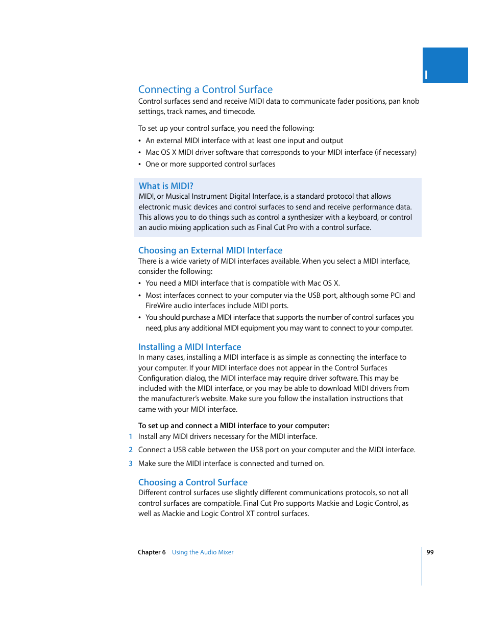 Connecting a control surface, What is midi, Choosing an external midi interface | Installing a midi interface, Choosing a control surface | Apple Final Cut Pro 5 User Manual | Page 886 / 1868