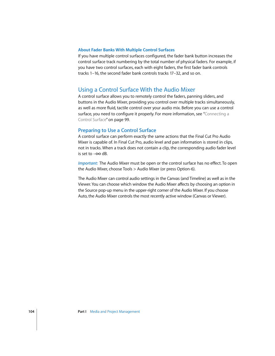 Using a control surface with the audio mixer, Preparing to use a control surface | Apple Final Cut Pro 5 User Manual | Page 891 / 1868