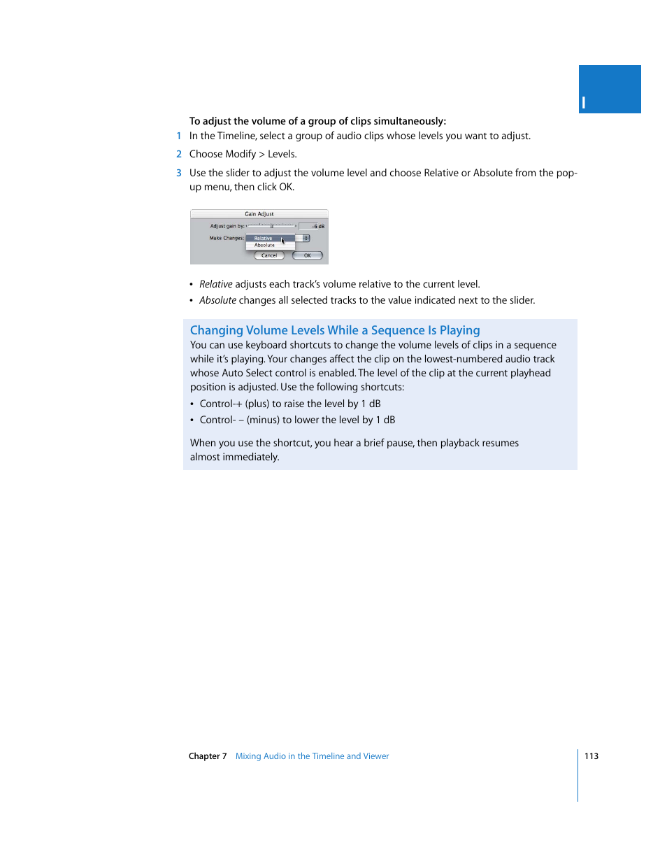 Changing volume levels while a sequence is playing | Apple Final Cut Pro 5 User Manual | Page 900 / 1868