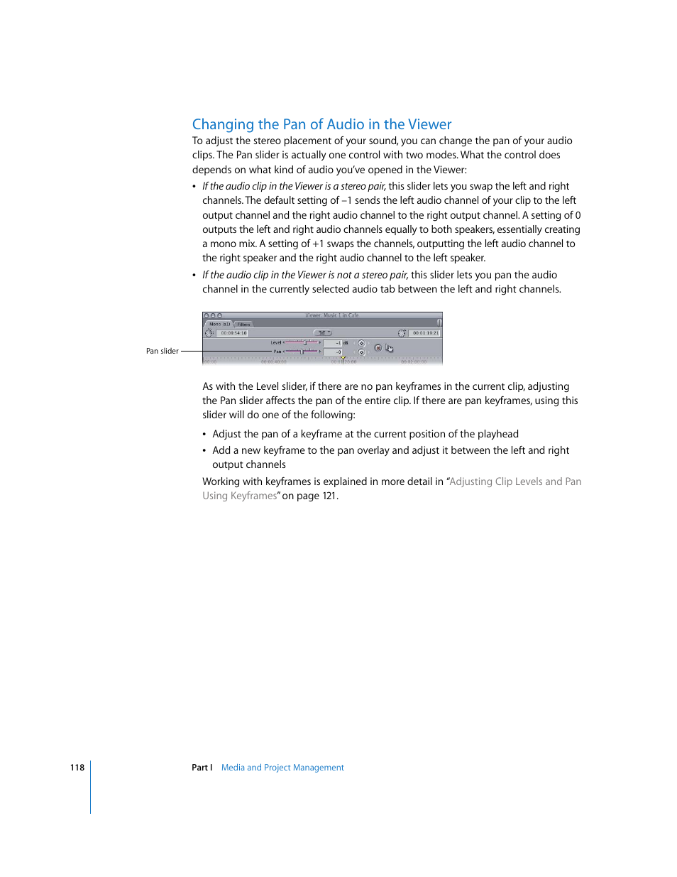 Changing the pan of audio in the viewer, Changing the pan of, Audio in the viewer | Apple Final Cut Pro 5 User Manual | Page 905 / 1868