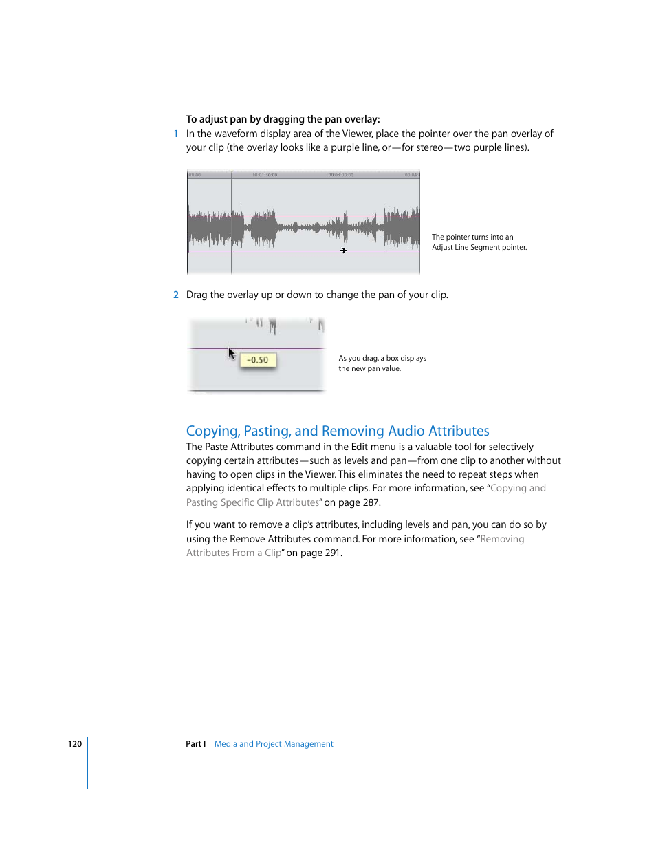 Copying, pasting, and removing audio attributes | Apple Final Cut Pro 5 User Manual | Page 907 / 1868