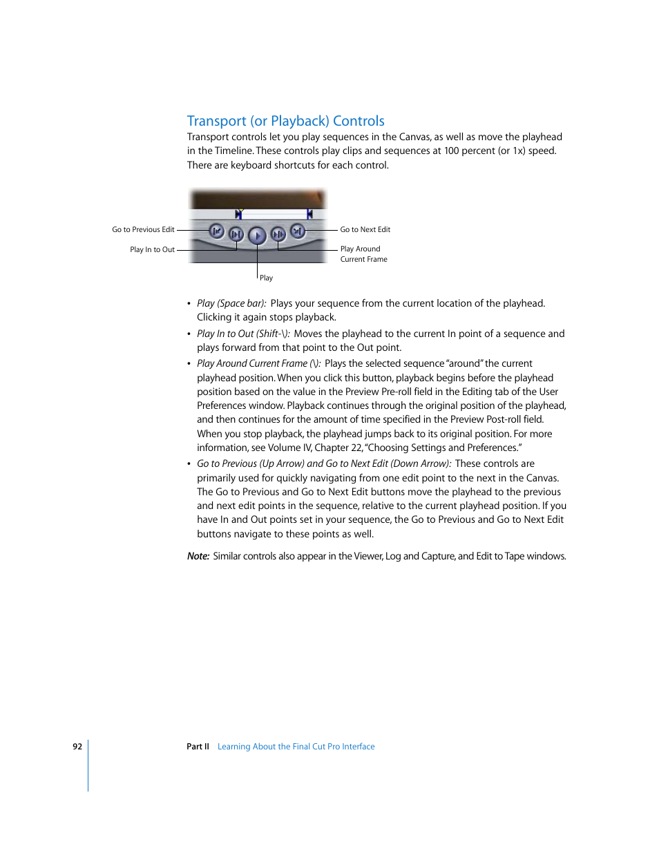 Transport (or playback) controls, P. 92) | Apple Final Cut Pro 5 User Manual | Page 93 / 1868