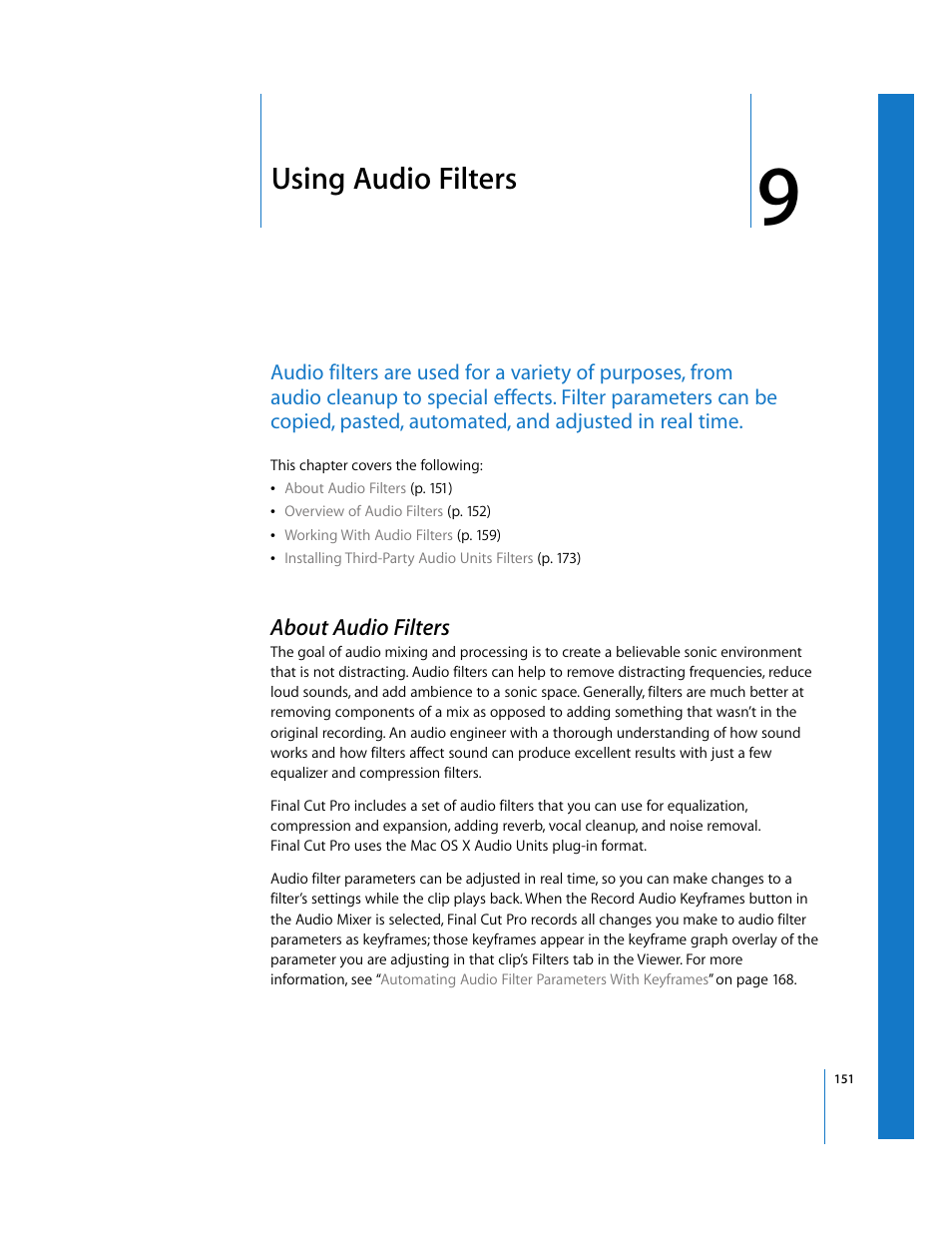 Using audio filters, About audio filters, Chapter 9 | Apple Final Cut Pro 5 User Manual | Page 938 / 1868