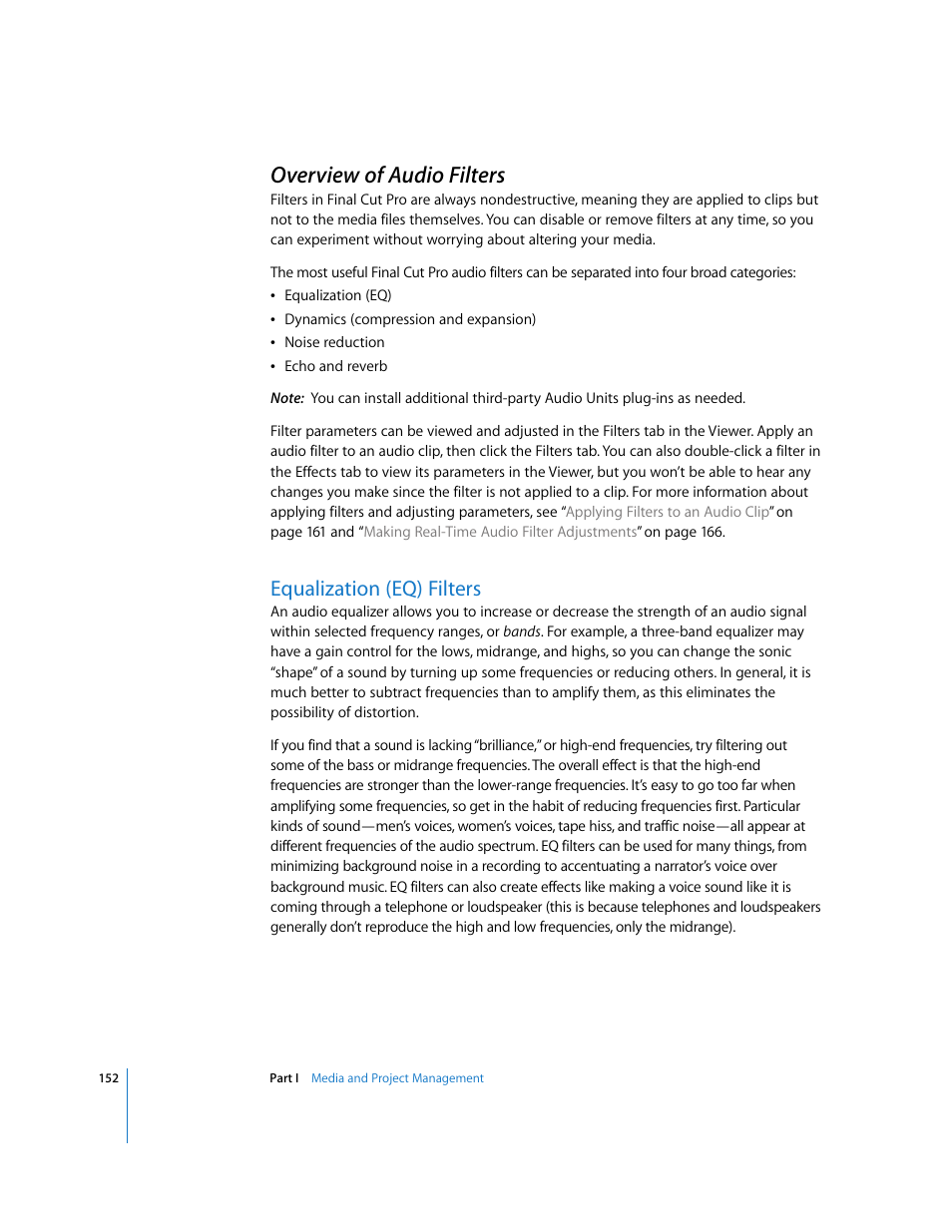 Overview of audio filters, Equalization (eq) filters, P. 152) | Apple Final Cut Pro 5 User Manual | Page 939 / 1868