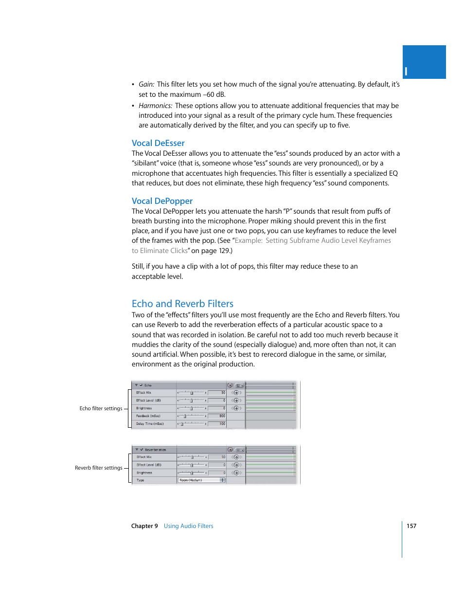 Vocal deesser, Vocal depopper, Echo and reverb filters | Apple Final Cut Pro 5 User Manual | Page 944 / 1868