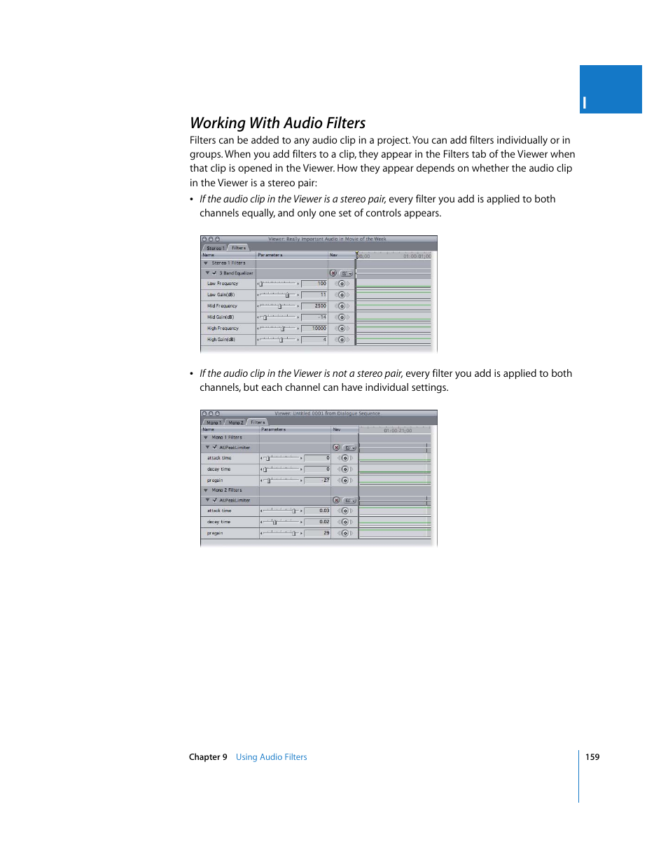 Working with audio filters, P. 159) | Apple Final Cut Pro 5 User Manual | Page 946 / 1868