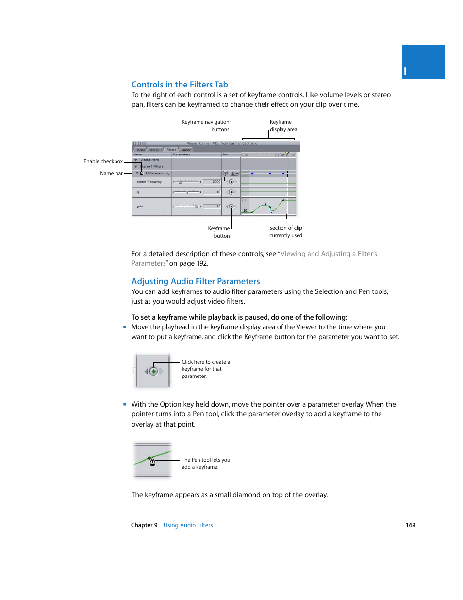 Controls in the filters tab, Adjusting audio filter parameters | Apple Final Cut Pro 5 User Manual | Page 956 / 1868