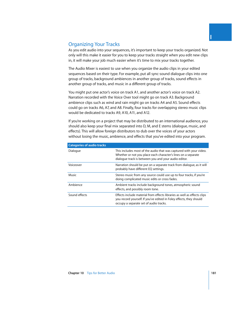 Organizing your tracks, P. 181) | Apple Final Cut Pro 5 User Manual | Page 968 / 1868