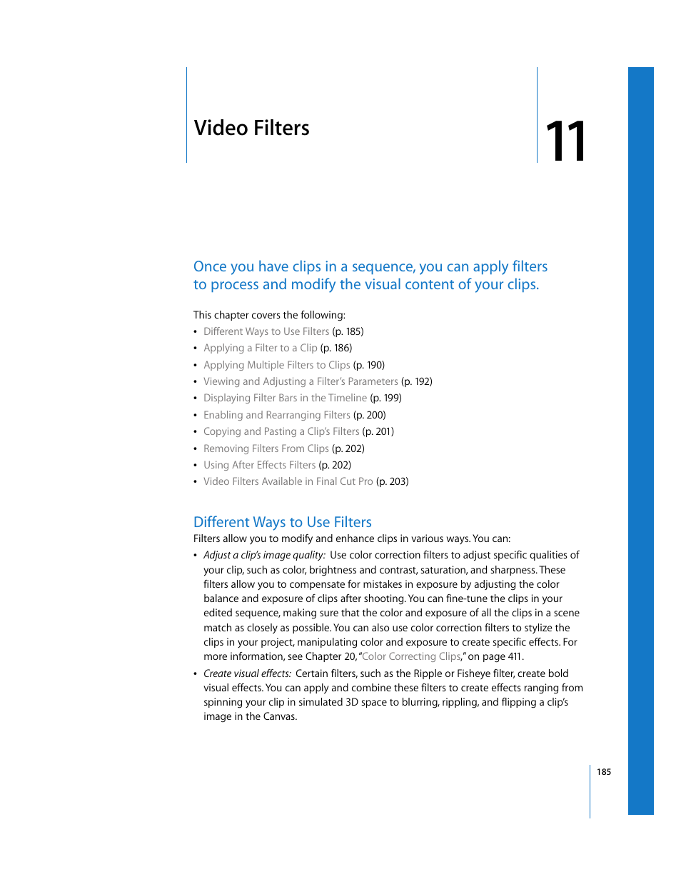 Video filters, Different ways to use filters, Chapter 11 | Apple Final Cut Pro 5 User Manual | Page 972 / 1868