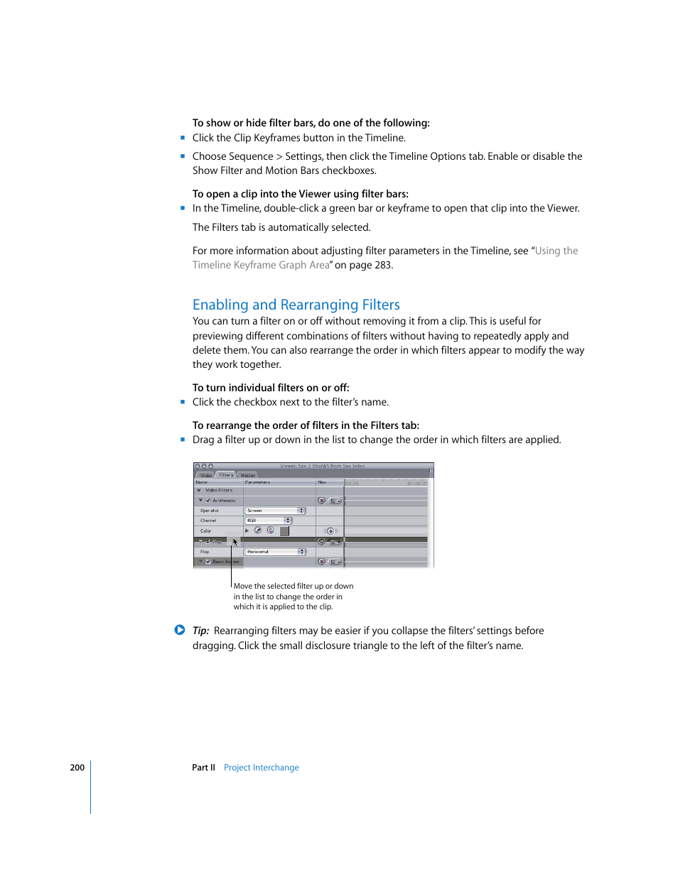 Enabling and rearranging filters, P. 200), Enabling and | Rearranging filters | Apple Final Cut Pro 5 User Manual | Page 987 / 1868