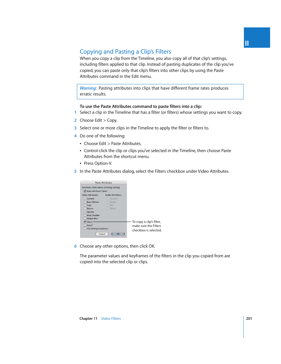 Copying and pasting a clip’s filters, P. 201) | Apple Final Cut Pro 5 User Manual | Page 988 / 1868
