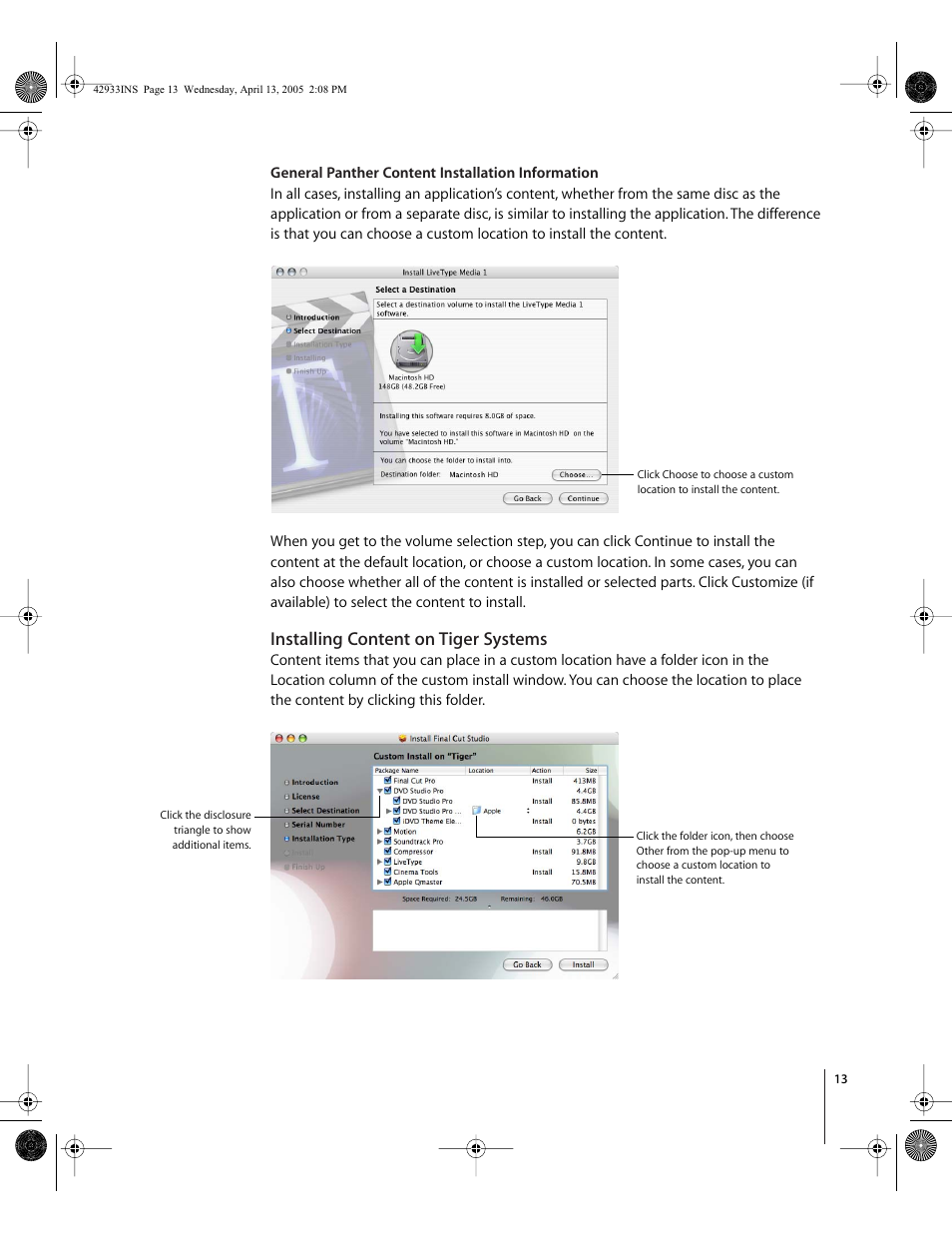 Installing content on tiger systems | Apple Installing Your Final Cut Studio Software User Manual | Page 13 / 16