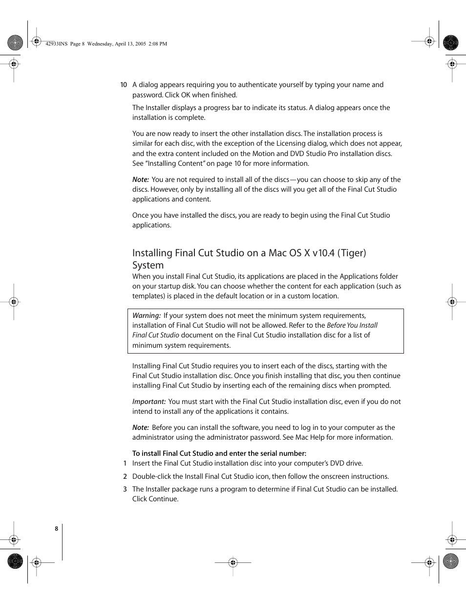 Apple Installing Your Final Cut Studio Software User Manual | Page 8 / 16