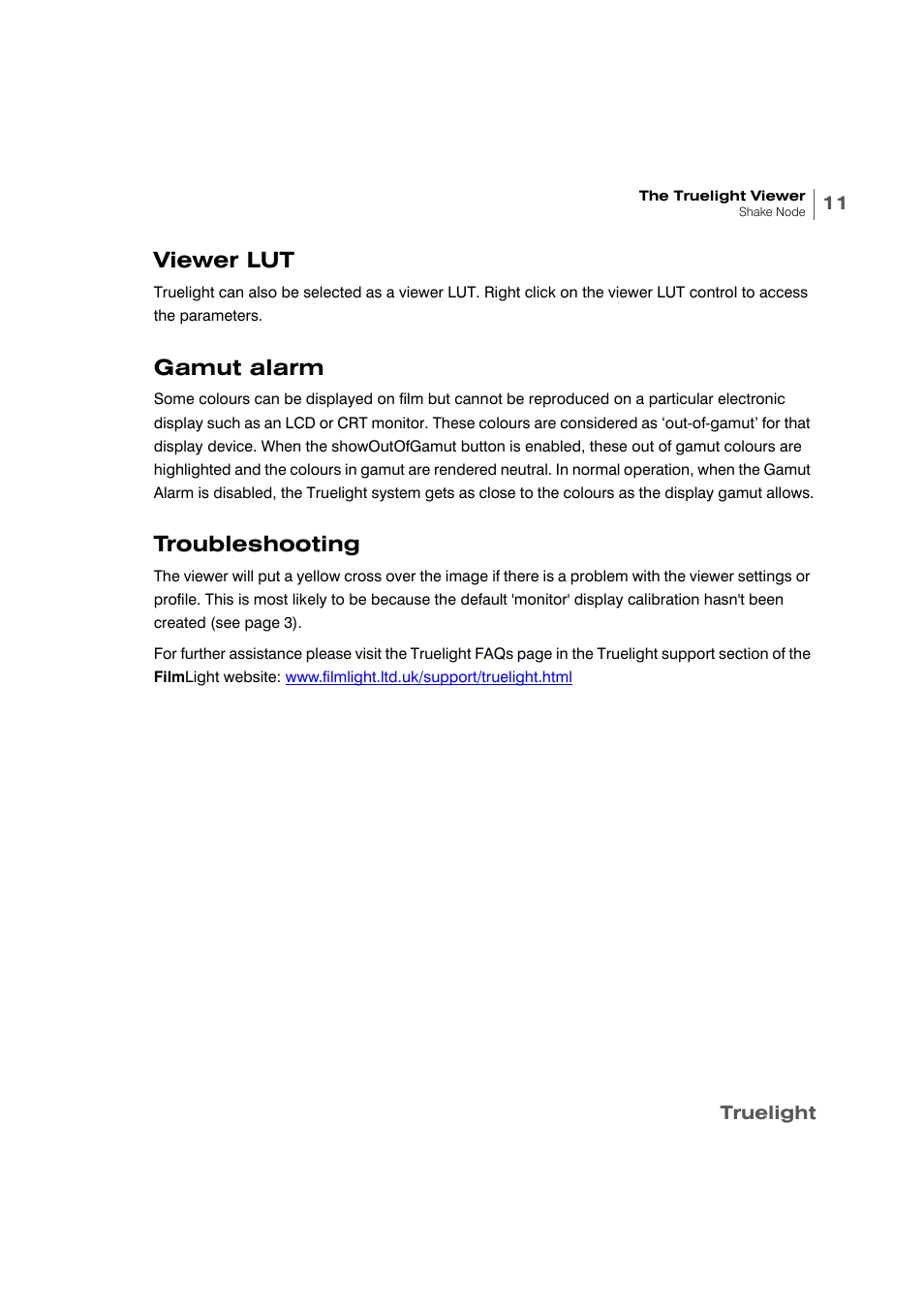 Viewer lut, Gamut alarm, Troubleshooting | Apple Shake 4 Truelight User Manual | Page 13 / 18