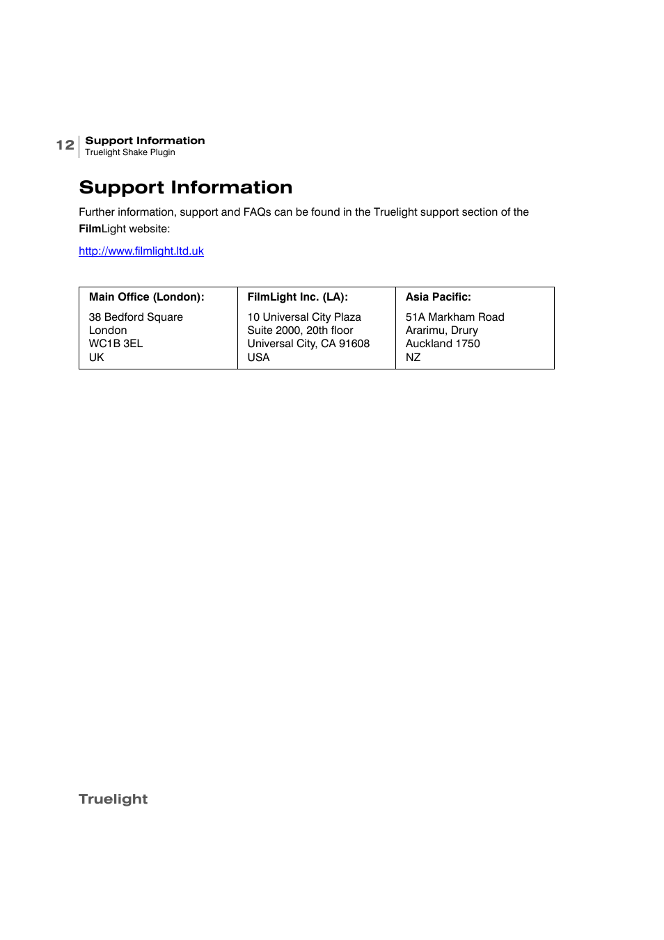 Support information | Apple Shake 4 Truelight User Manual | Page 14 / 18