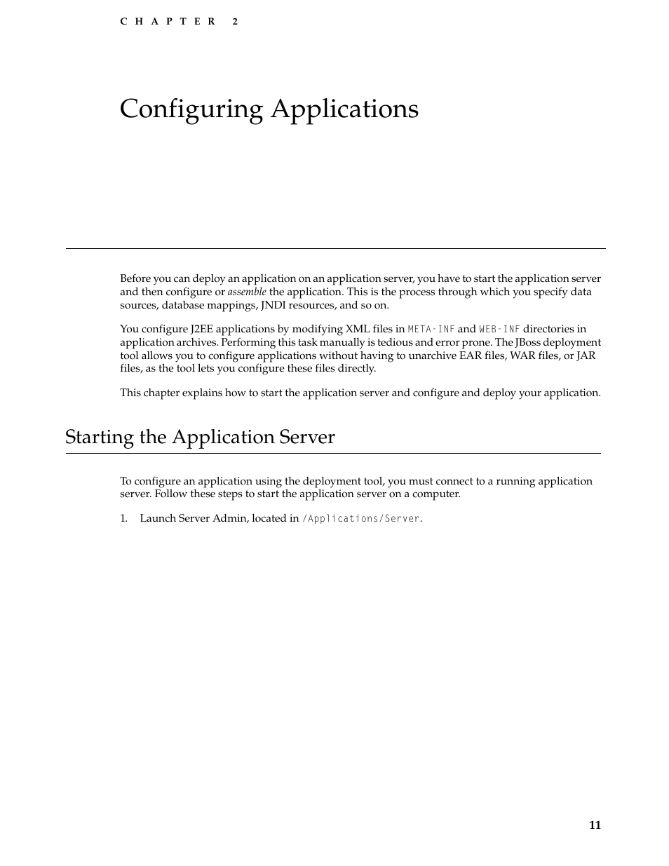 Configuring applications, Starting the application server, Ool, see | Configuring, Applications | Apple Mac OS X Server v10.3 User Manual | Page 11 / 56