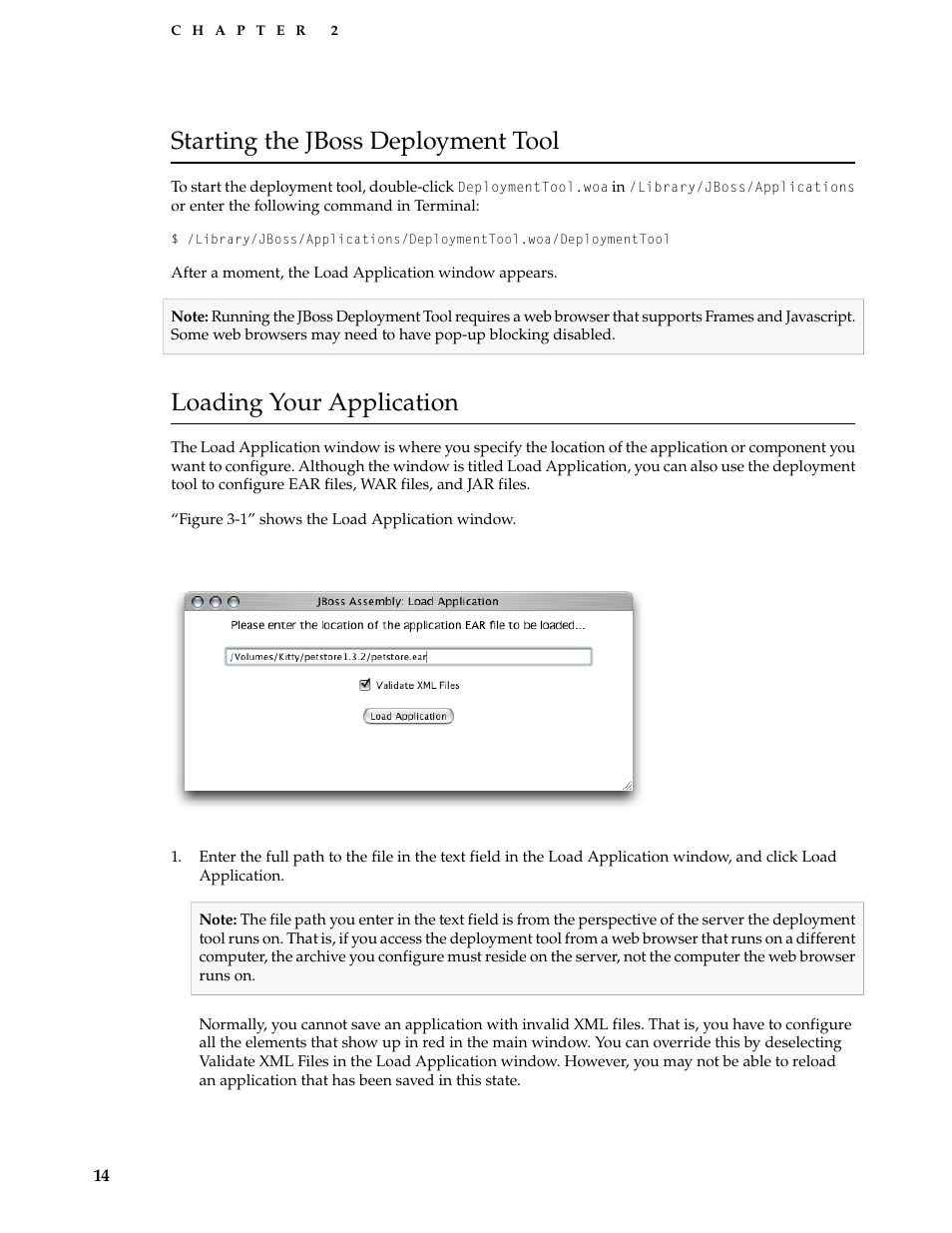 Starting the jboss deployment tool, Loading your application, Figure 2-1 | The load application window of the deployment tool | Apple Mac OS X Server v10.3 User Manual | Page 14 / 56